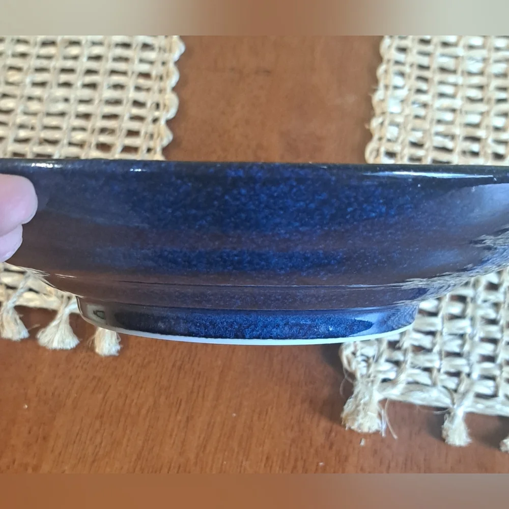 Sousaku Japan Pottery In Relief Dark Cobalt Blue Pasta Bowl Tan Leaves Set Of 4